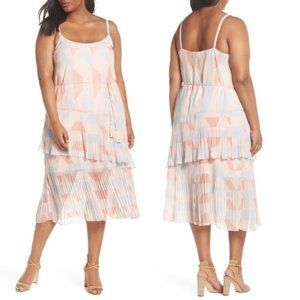 Nordstrom Cooper St Goldie Tassel Pleated Chiffon Midi‎ Dress New W Tags 24 NWT